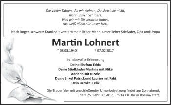 Traueranzeige von Martin Lohnert von Märkische Oderzeitung