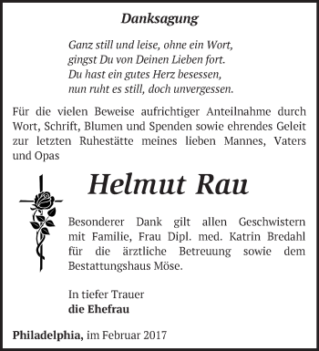 Traueranzeige von Helmut Rau von Märkische Oderzeitung