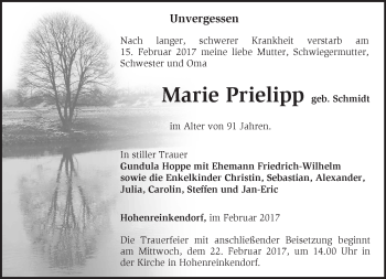 Traueranzeige von Marie Prielipp von Märkische Oderzeitung