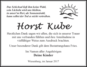 Traueranzeige von Horst Kube von Märkische Oderzeitung