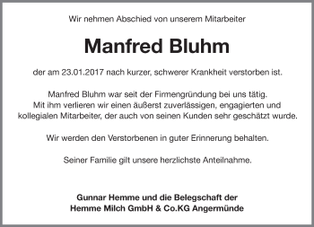 Traueranzeige von Manfred Bluhm von Märkische Oderzeitung