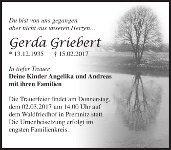 Traueranzeige von Gerda Griebert von Märkische Oderzeitung