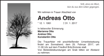 Traueranzeige von Andreas Otto von Märkische Oderzeitung