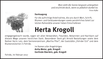 Traueranzeige von Herta Krogoll von Märkische Oderzeitung