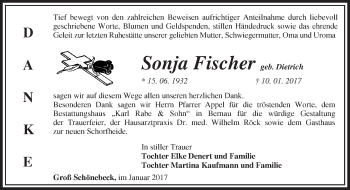 Traueranzeige von Sonja Fischer von Märkische Oderzeitung