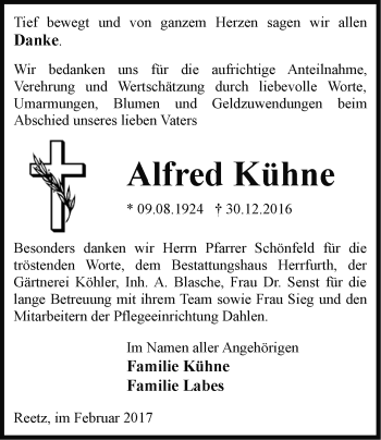 Traueranzeige von Alfred Kühne von Märkische Oderzeitung