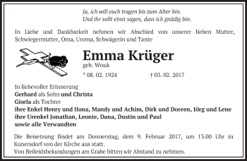 Traueranzeige von Emma Krüger von Märkische Oderzeitung