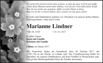 Traueranzeige von Marianne Lindner von Märkische Oderzeitung