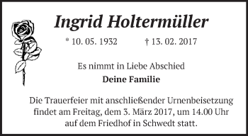 Traueranzeige von Ingrid Holtermüller von Märkische Oderzeitung