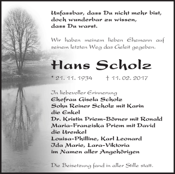 Traueranzeige von Hans Scholz von Märkische Oderzeitung