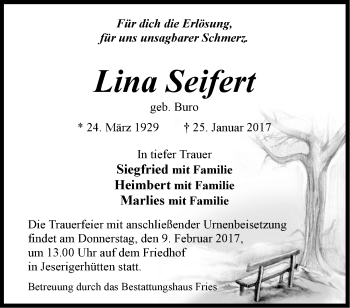 Traueranzeige von Lina Seifert von Märkische Oderzeitung