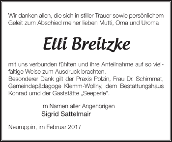 Traueranzeige von Elli Breitzke von Märkische Oderzeitung