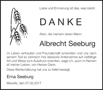 Traueranzeige von Albrecht Seeburg von Märkische Oderzeitung