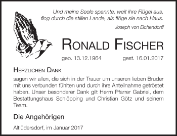 Traueranzeige von Ronald Fischer von Märkische Oderzeitung