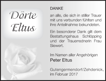 Traueranzeige von Dörte Eltus von Märkische Oderzeitung