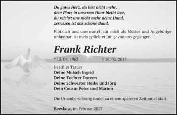 Traueranzeige von Frank Richter von Märkische Oderzeitung
