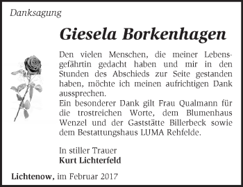 Traueranzeige von Giesela Borkenhagen von Märkische Oderzeitung