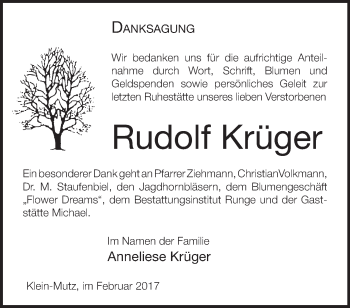 Traueranzeige von Rudolf Krüger von Märkische Oderzeitung