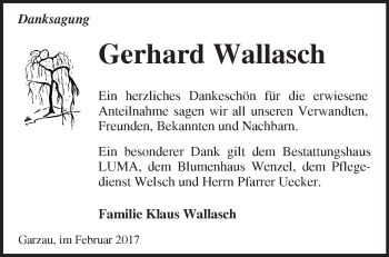 Traueranzeige von Gerhard Wallasch von Märkische Oderzeitung