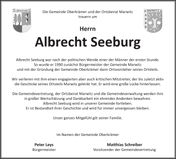 Traueranzeige von Albrecht Seeburg von Märkische Oderzeitung