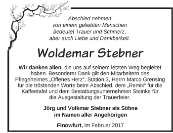 Traueranzeige von Woldemar Stebner von Märkische Oderzeitung