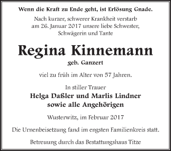 Traueranzeige von Regina Kinnemann von Märkische Oderzeitung