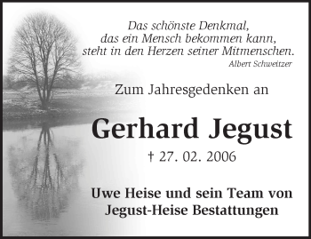 Traueranzeige von Gerhard Jegust von Märkische Oderzeitung