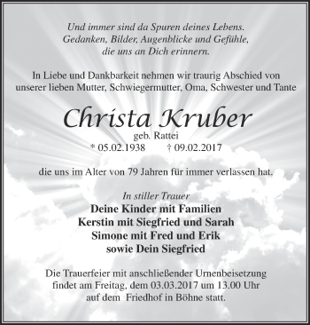 Traueranzeige von Christa Kruber von Märkische Oderzeitung