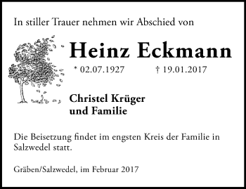 Traueranzeige von Heinz Eckmann von Märkische Oderzeitung