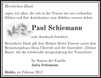 Traueranzeige von Paul Schiemann von Märkische Oderzeitung