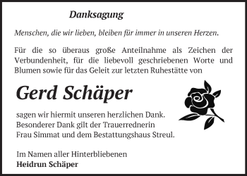 Traueranzeige von Gerd Schäper von Märkische Oderzeitung