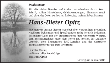 Traueranzeige von Hans-Dieter Opitz von Märkische Oderzeitung