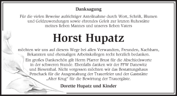 Traueranzeige von Horst Hupatz von Märkische Oderzeitung