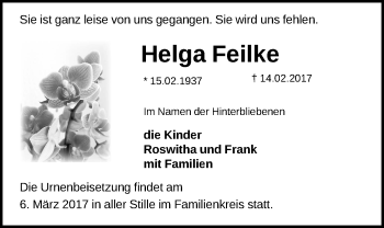 Traueranzeige von Helga Feilke von Märkische Oderzeitung