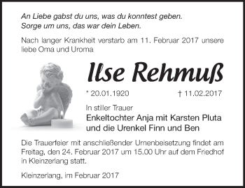 Traueranzeige von Ilse Rehmuß von Märkische Oderzeitung