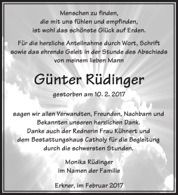 Traueranzeige von Günter Rüdinger von Märkische Oderzeitung