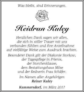 Traueranzeige von Heidrun Kuley von Märkische Oderzeitung