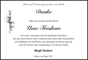 Traueranzeige von Uwe Treskow von Märkische Oderzeitung