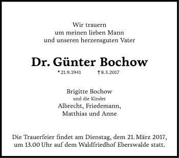 Traueranzeige von Günter Bochow von Märkische Oderzeitung