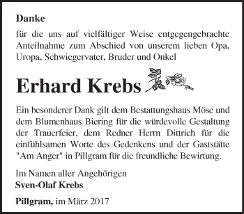 Traueranzeige von Erhard Krebs von Märkische Oderzeitung