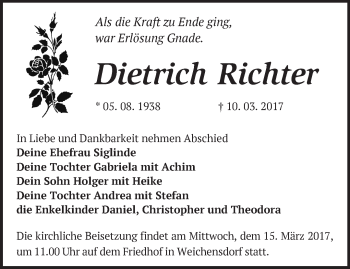 Traueranzeige von Dietrich Richter von Märkische Oderzeitung