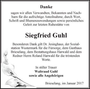 Traueranzeige von Siegfried Guhl von Märkische Oderzeitung