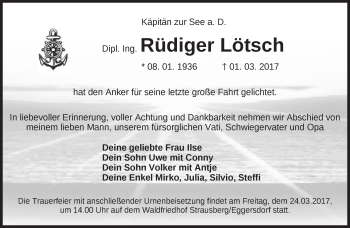 Traueranzeige von Rüdiger Lötsch von Märkische Oderzeitung