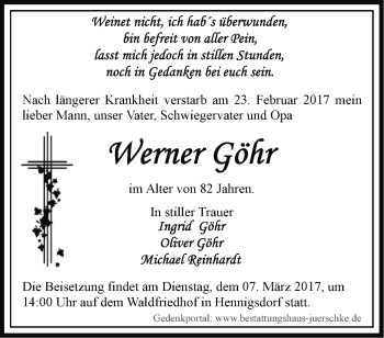 Traueranzeige von Werner Göhr von Märkische Oderzeitung