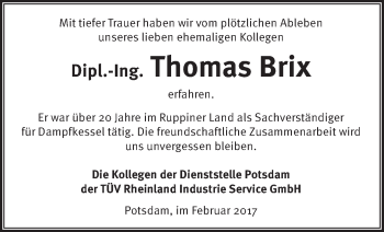 Traueranzeige von Thomas Brix von Märkische Oderzeitung