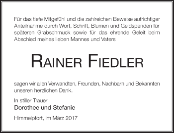 Traueranzeige von Rainer Fiedler von Märkische Oderzeitung