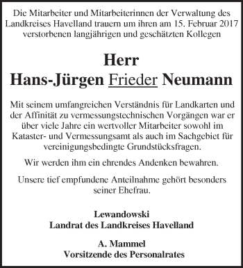 Traueranzeige von Hans-Jürgen Frieder Neumann von Märkische Oderzeitung