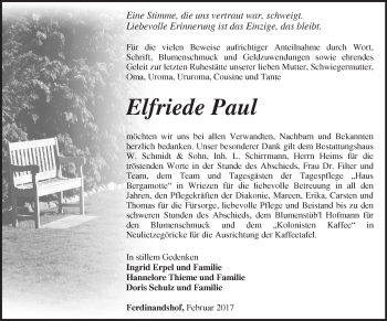 Traueranzeige von Elfriede Paul von Märkische Oderzeitung