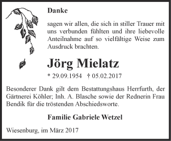 Traueranzeige von Jörg Mielatz von Märkische Oderzeitung