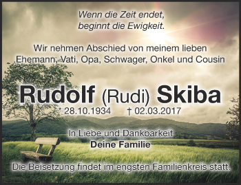 Traueranzeige von Rudolf Skiba von Märkische Oderzeitung
